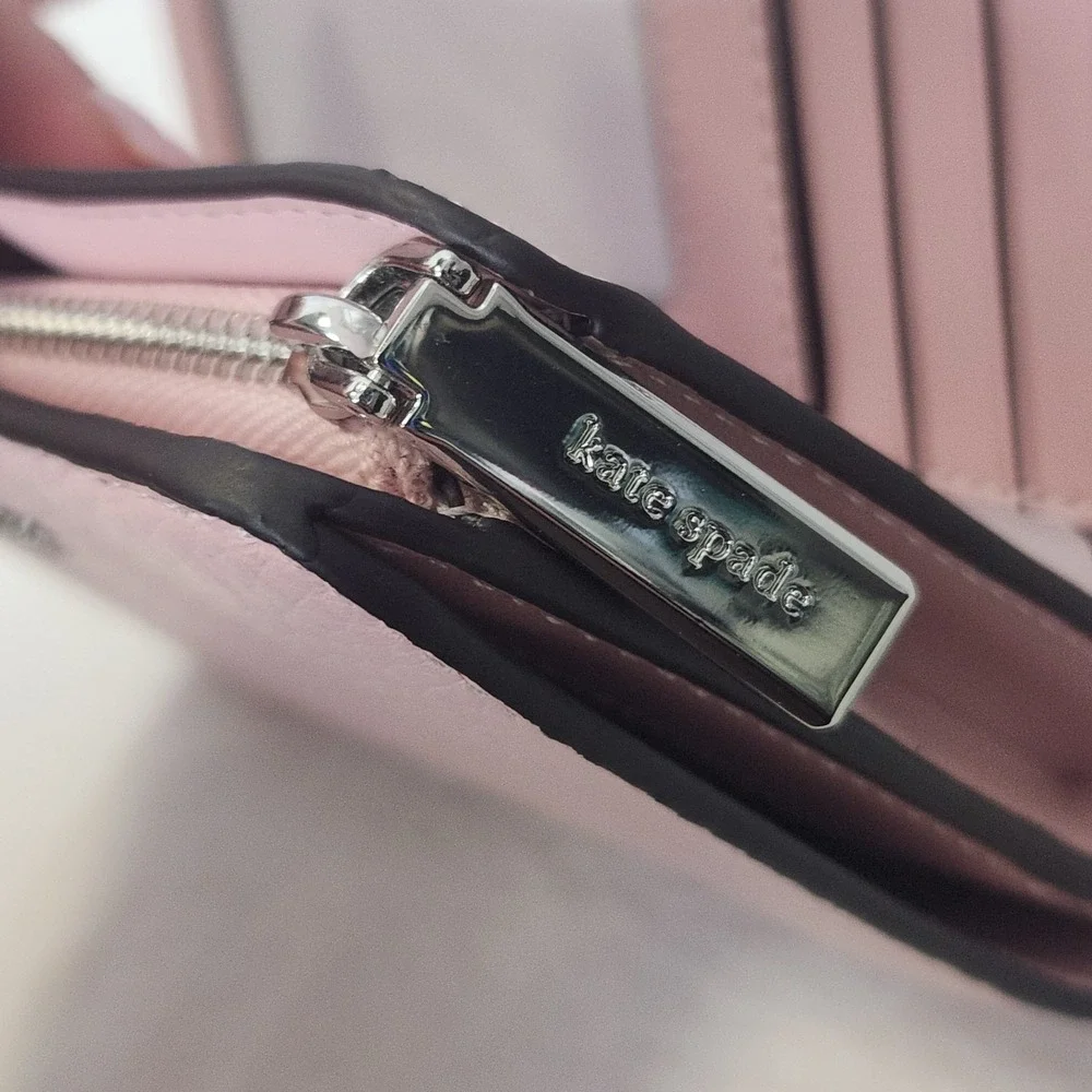 New $199 Kate Spade Lena Medium Compact Bifold Wallet Pebble Leather Tutu Pink